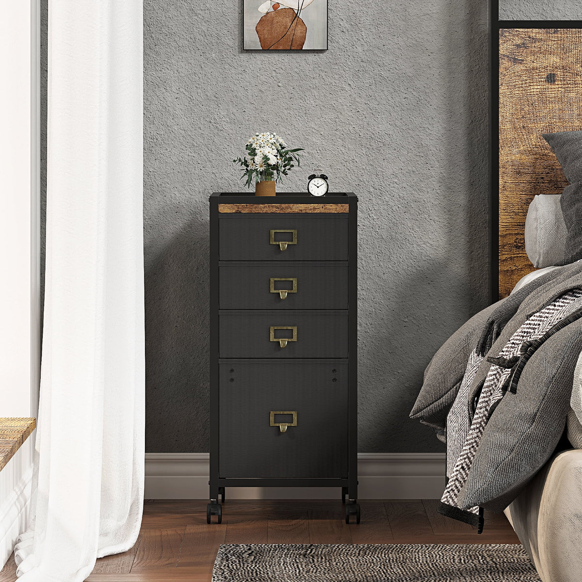 Black 4 Drawer Mobile File Cabinet P879