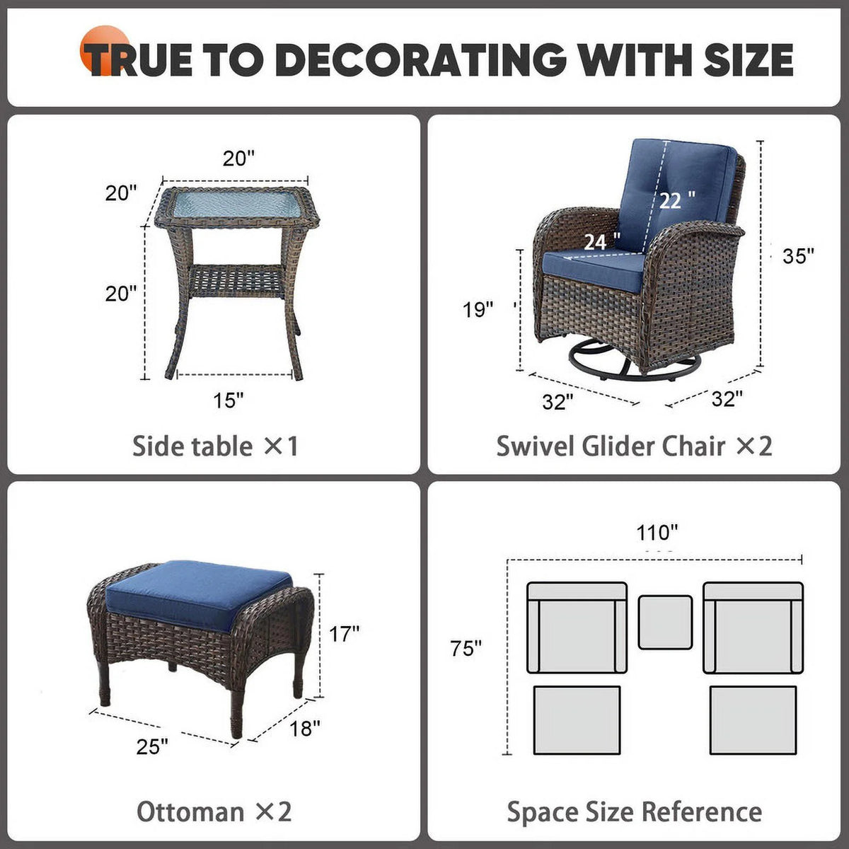 5-Piece Outdoor Swivel Rocking Chair Set with Side Table A264921