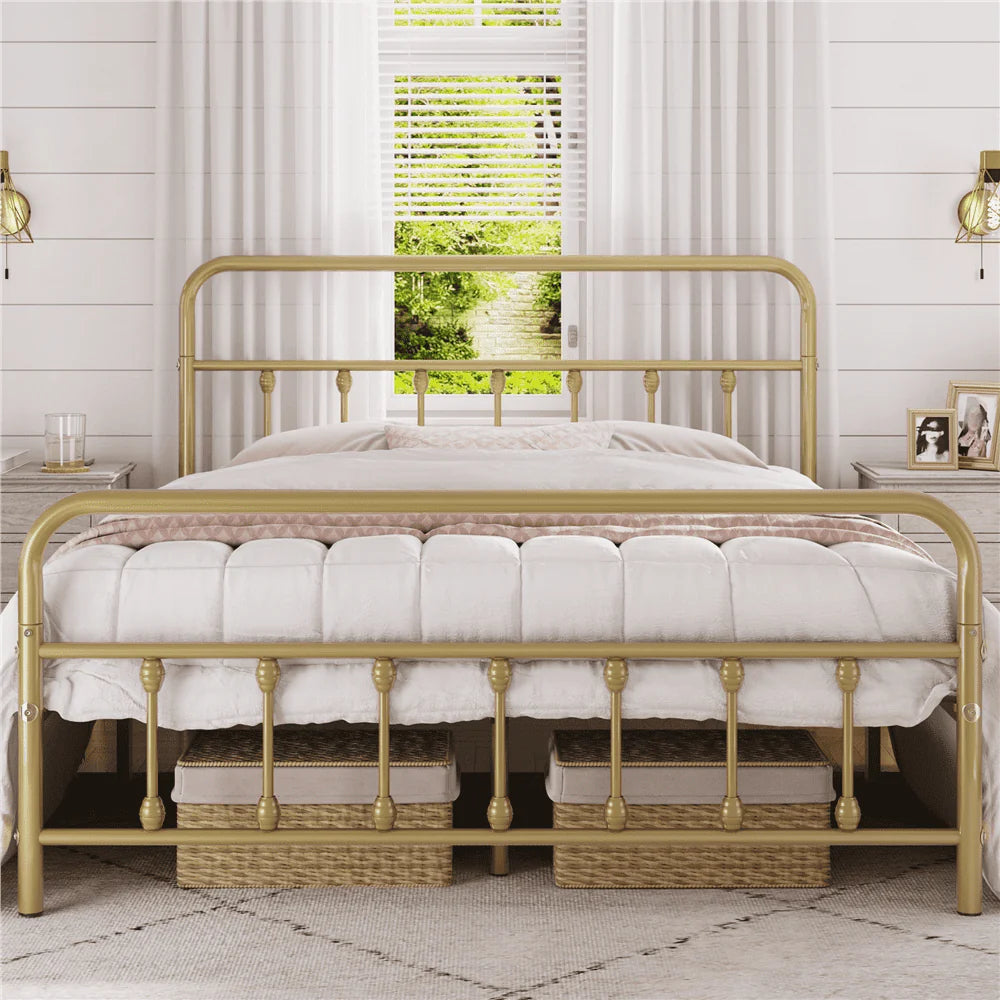 Metal Platform Queen Bed with High Headboard, Black N733183