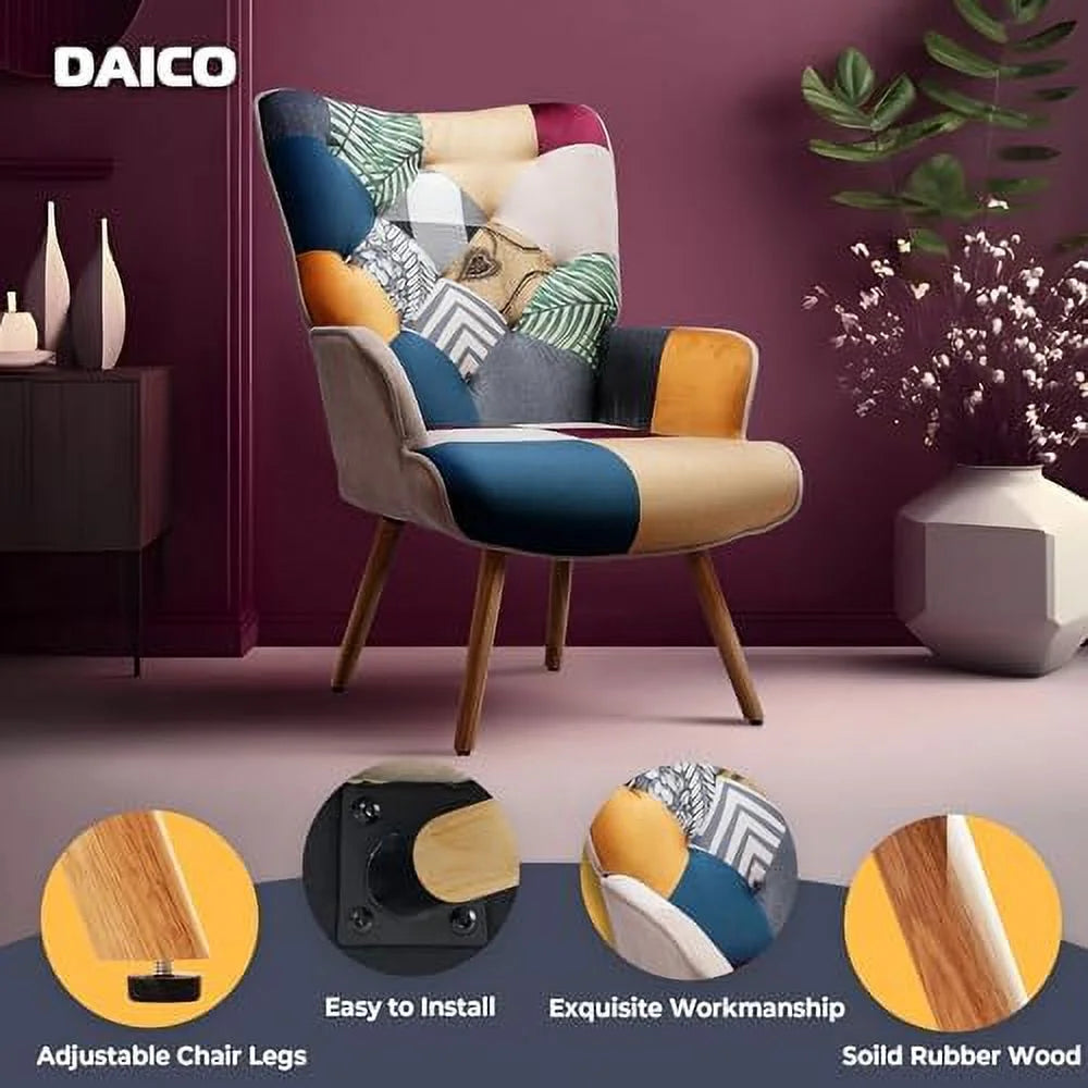 Living Room Accent Chair with High Backrest Wooden Base Upholstered Armchair C2780