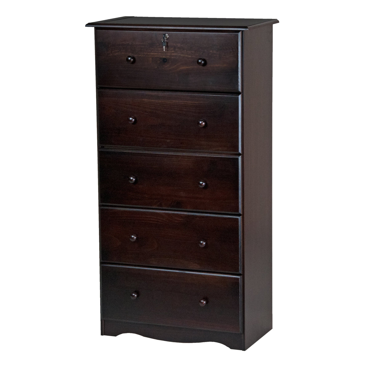 100% Solid Wood 5 Drawer Chest with Lock W2331