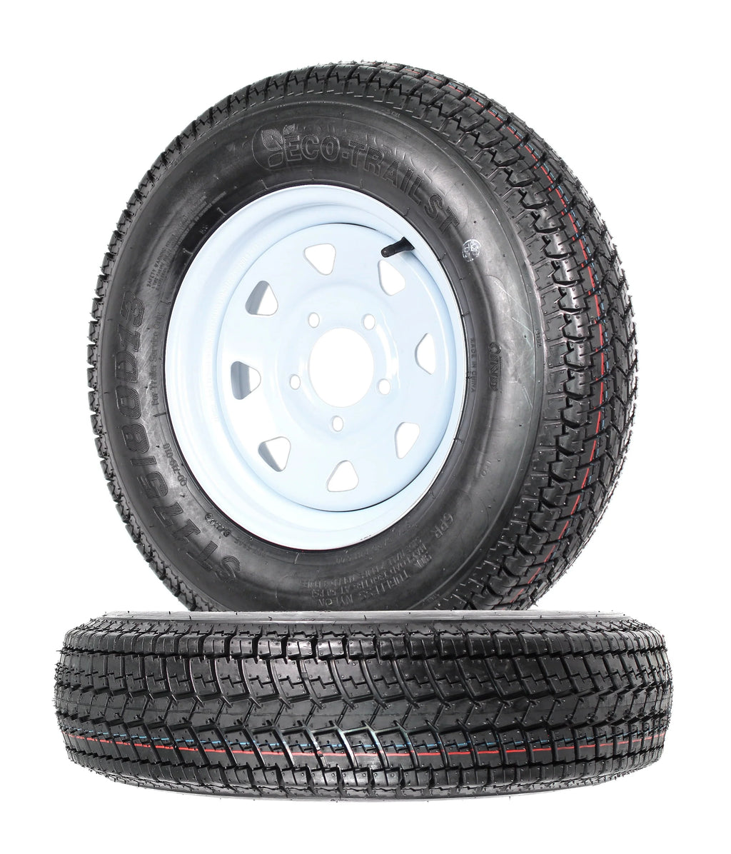 2-Pk Trailer Tires Rims ST175/80D13 5 Lug White Spoke Wheel H4778