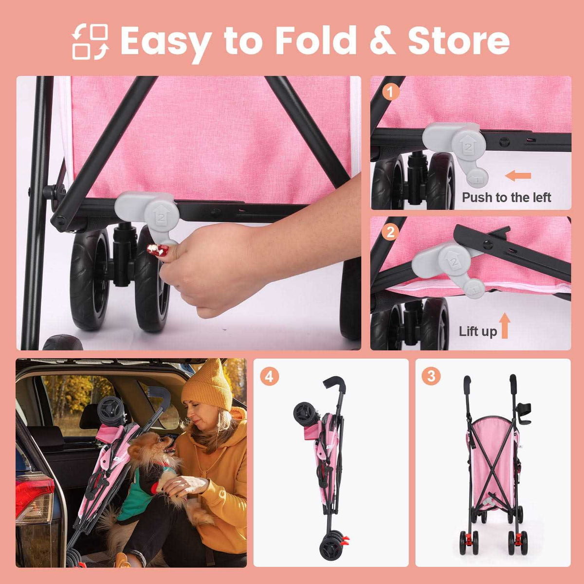 4 Wheels Foldable Pet Dog Stroller with Cup Holder U61843