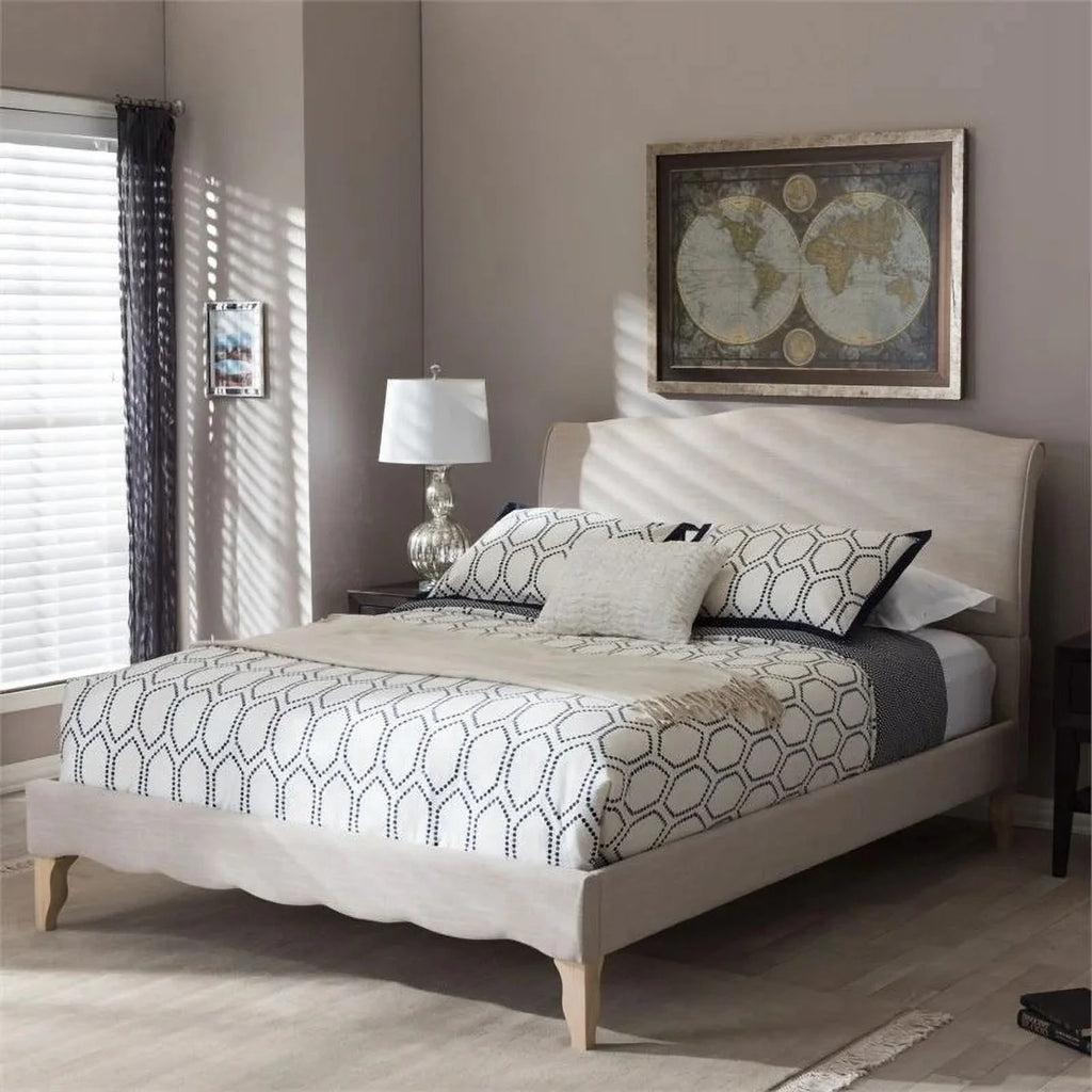 Beige Queen Platform Bed E193