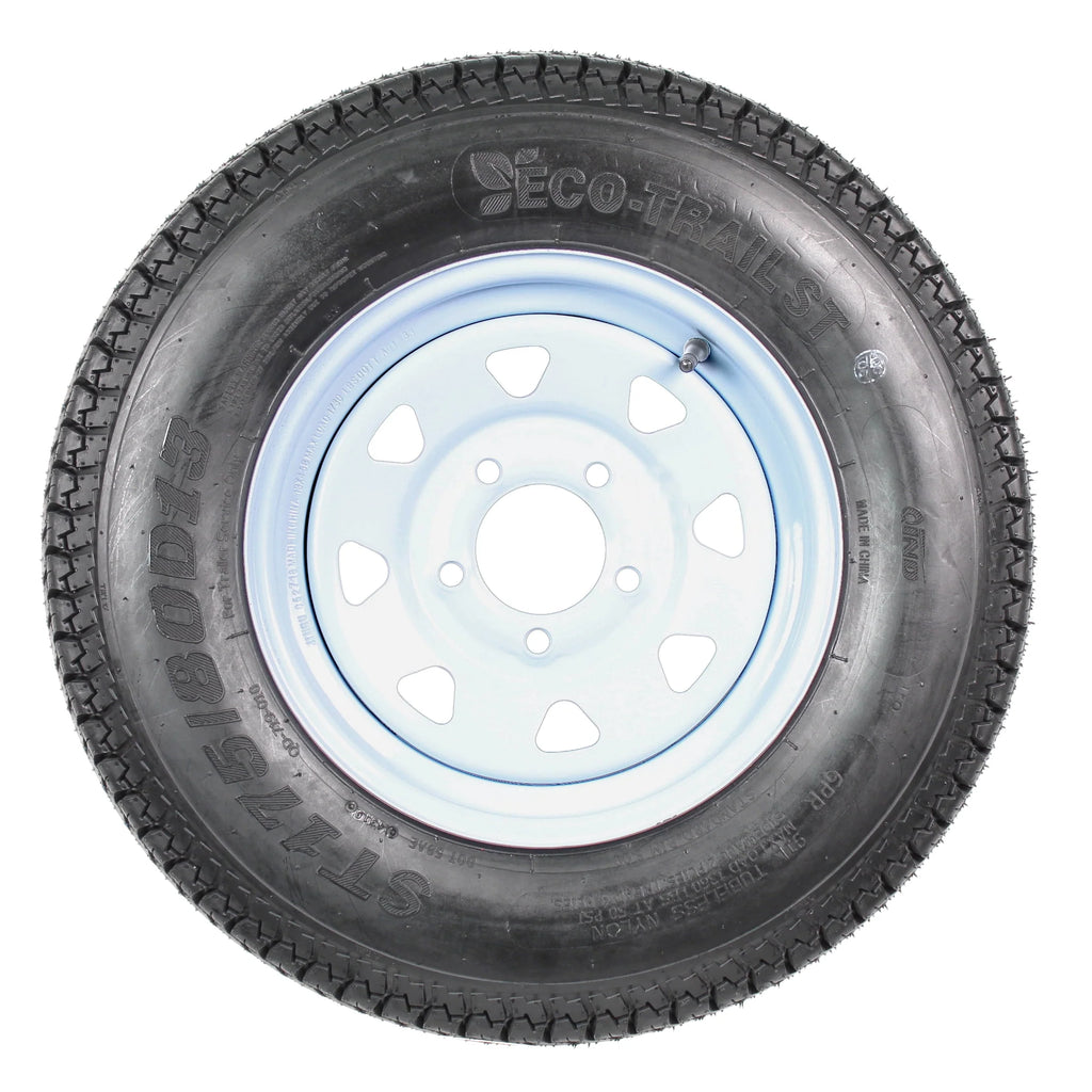 2-Pk Trailer Tires Rims ST175/80D13 5 Lug White Spoke Wheel H4778
