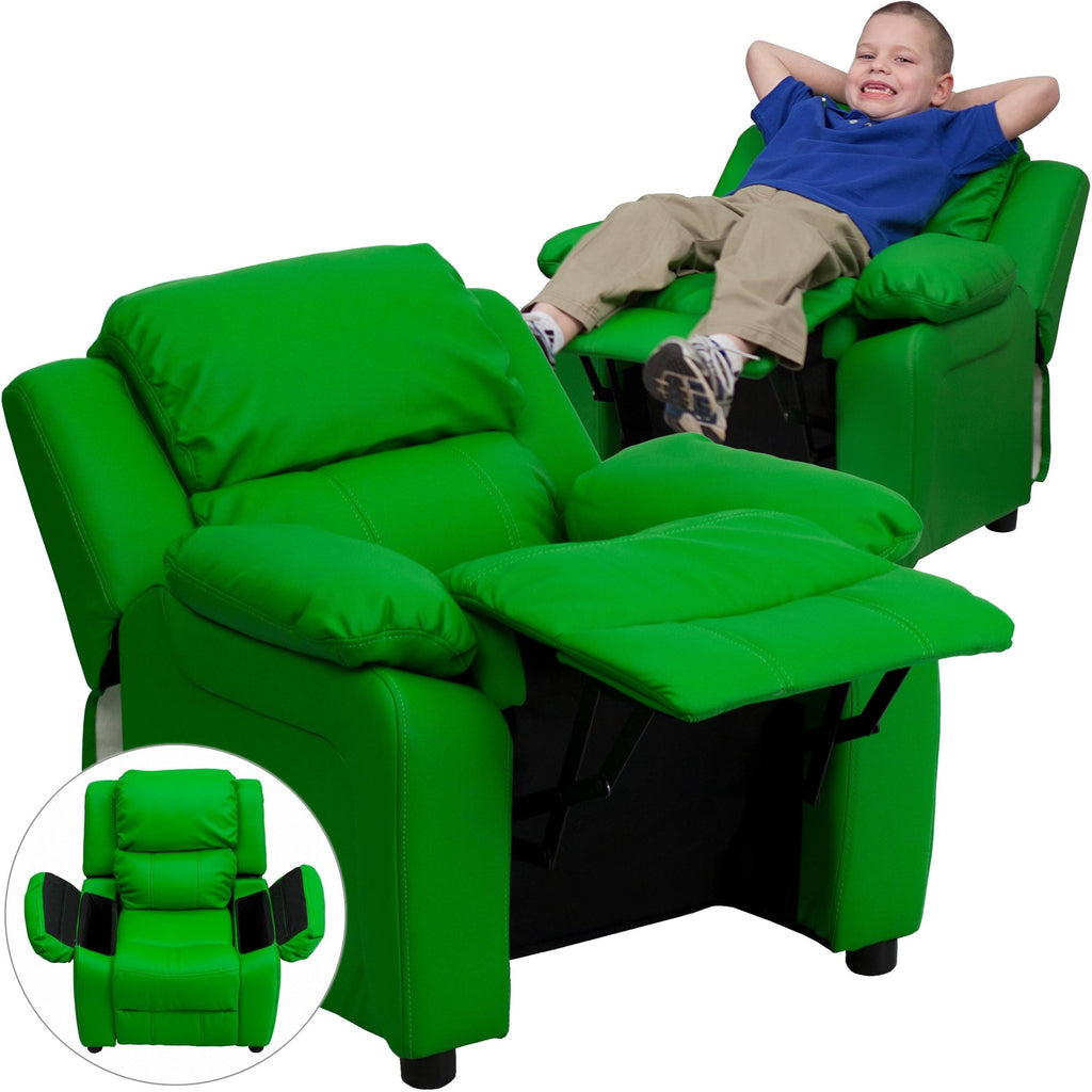 Green Vinyl Kids Recliner with Storage Arms K4254