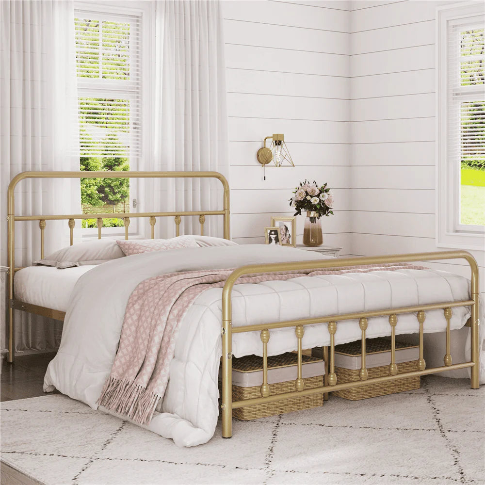 Metal Platform Queen Bed with High Headboard, Black N733183