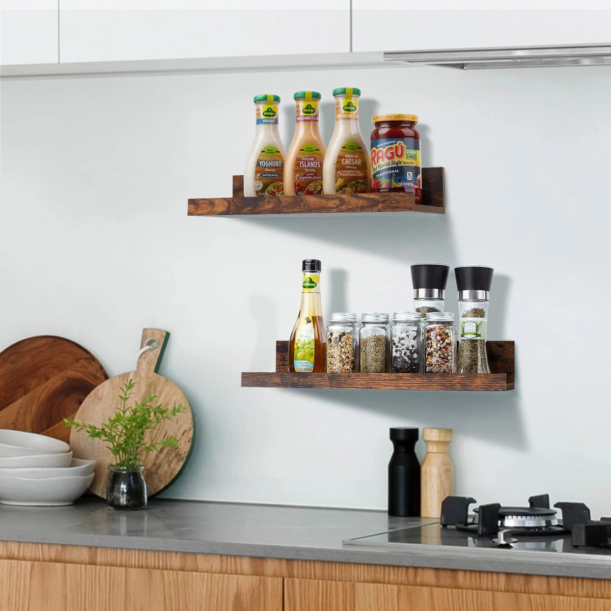 Black Wood Floating Shelves Set of 5 D350827