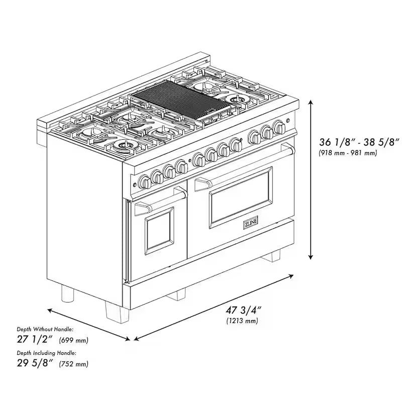 48 in. 7 Burner Double Oven Dual Fuel Range in Stainless Steel U90084