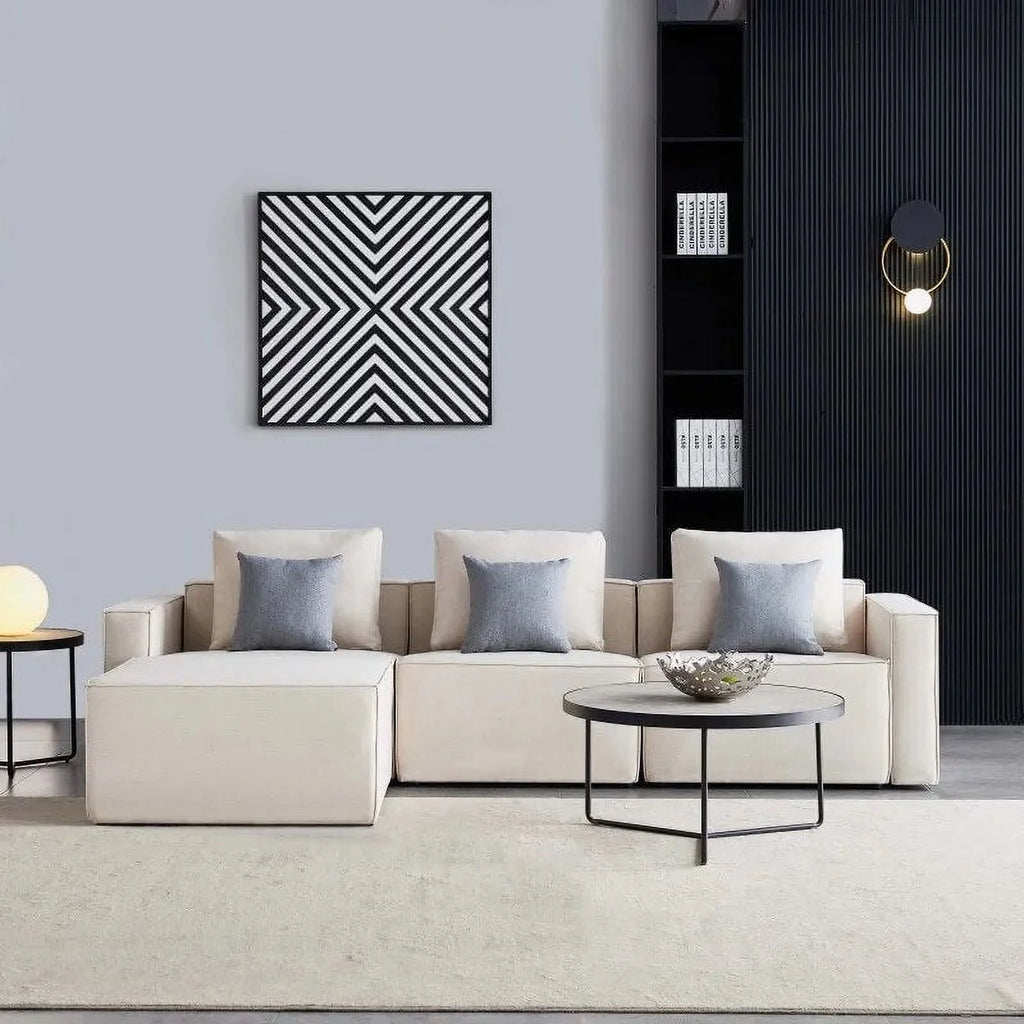 L-Shape Linen Sectional Sofa with Ottoman B731