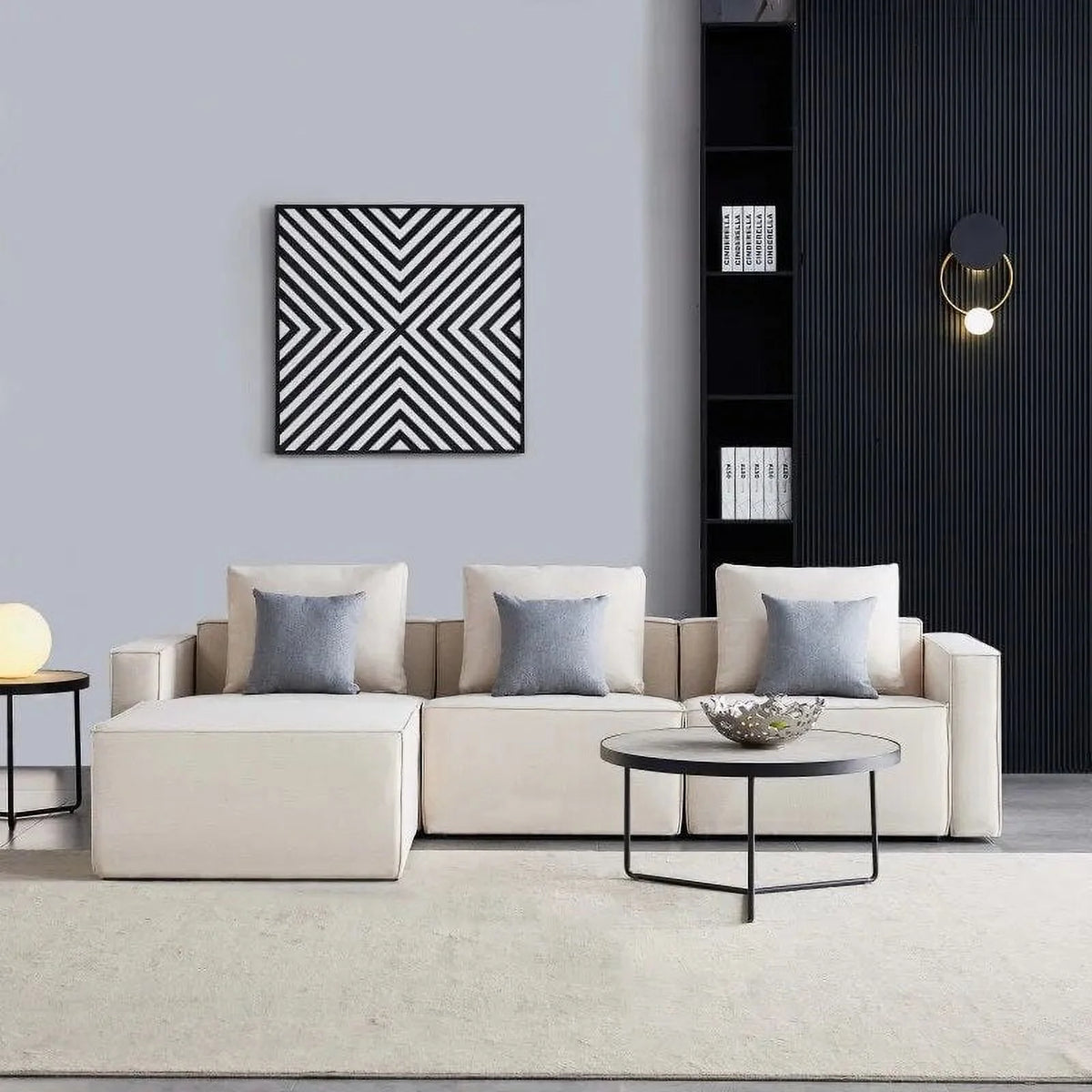 L-Shape Linen Sectional Sofa with Ottoman B731