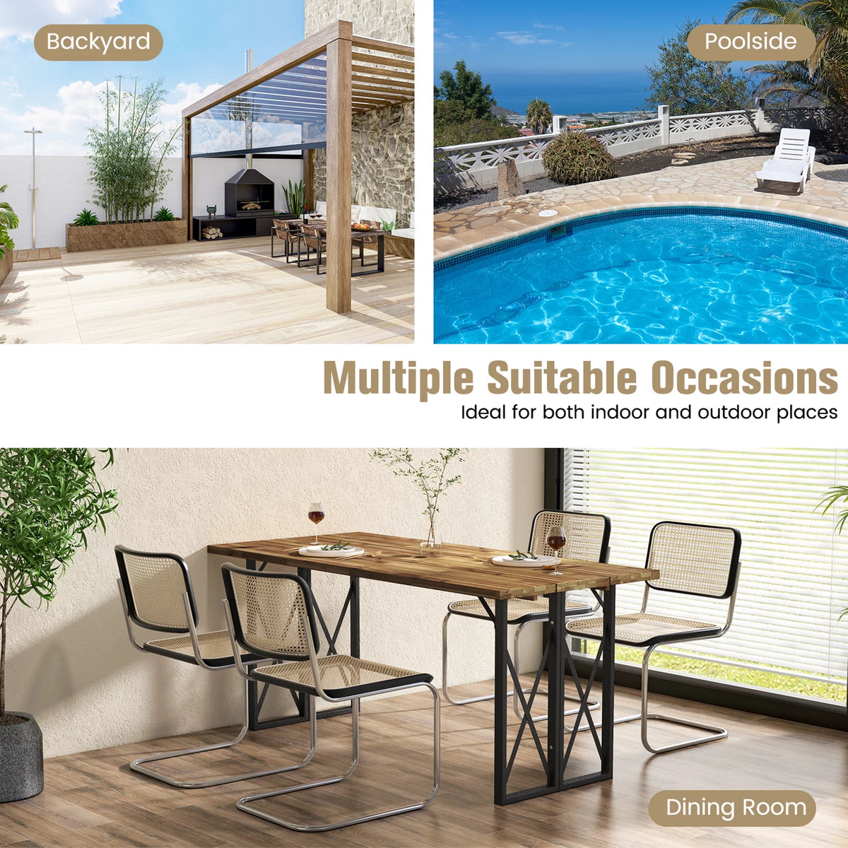 67'' Acacia Wood Patio Dining Table with Umbrella Hole X267955