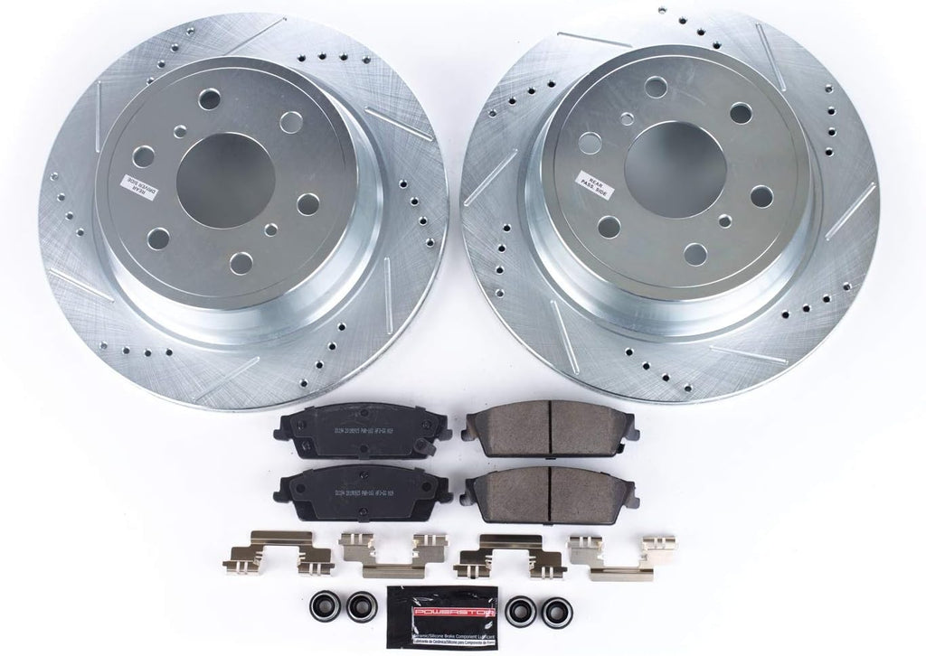 Rear Z23 Carbon Fiber Brake Pads with Drilled & Slotted Brake Rotors Kit T37007