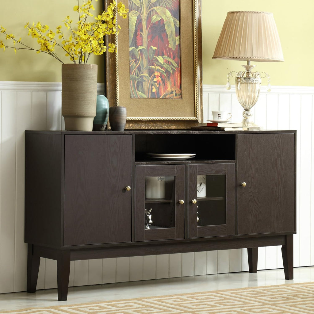 Modern Solid Wood Sideboard Buffet Table Storage Cabinet with 4 Doors O2880
