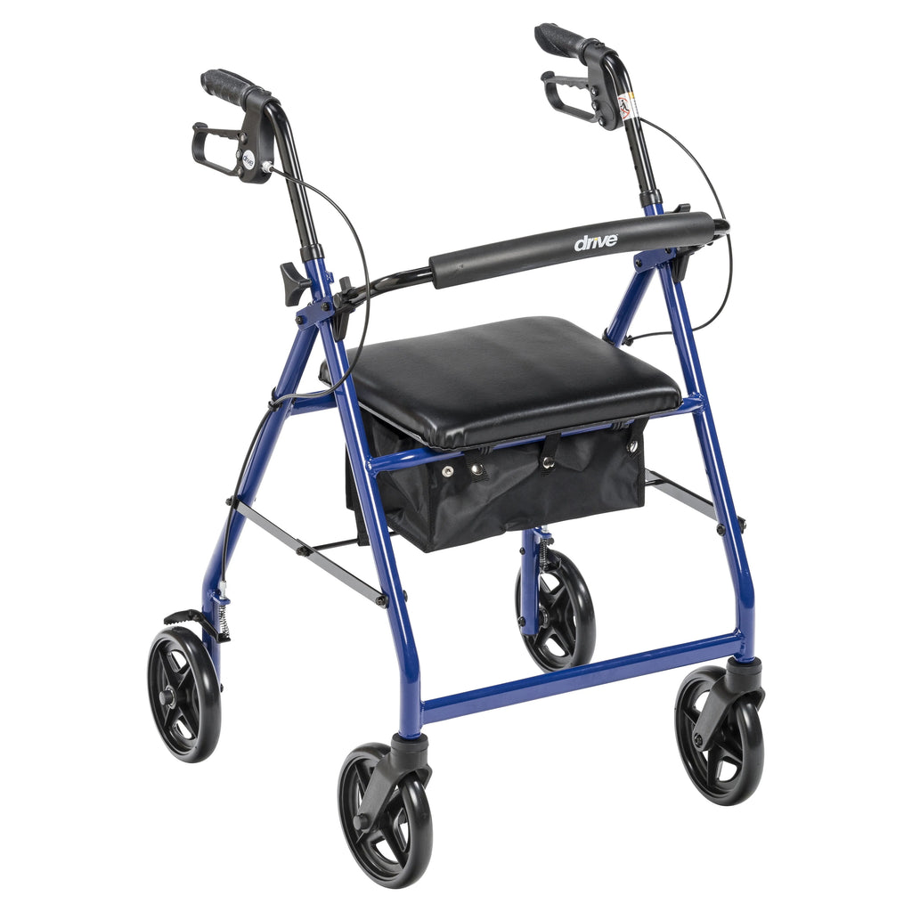 Blue Aluminum Rollator Rolling Walker with Padded Seat D392