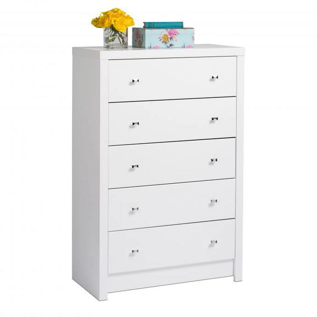 White 5 Drawer Wooden Dresser Chest J57971