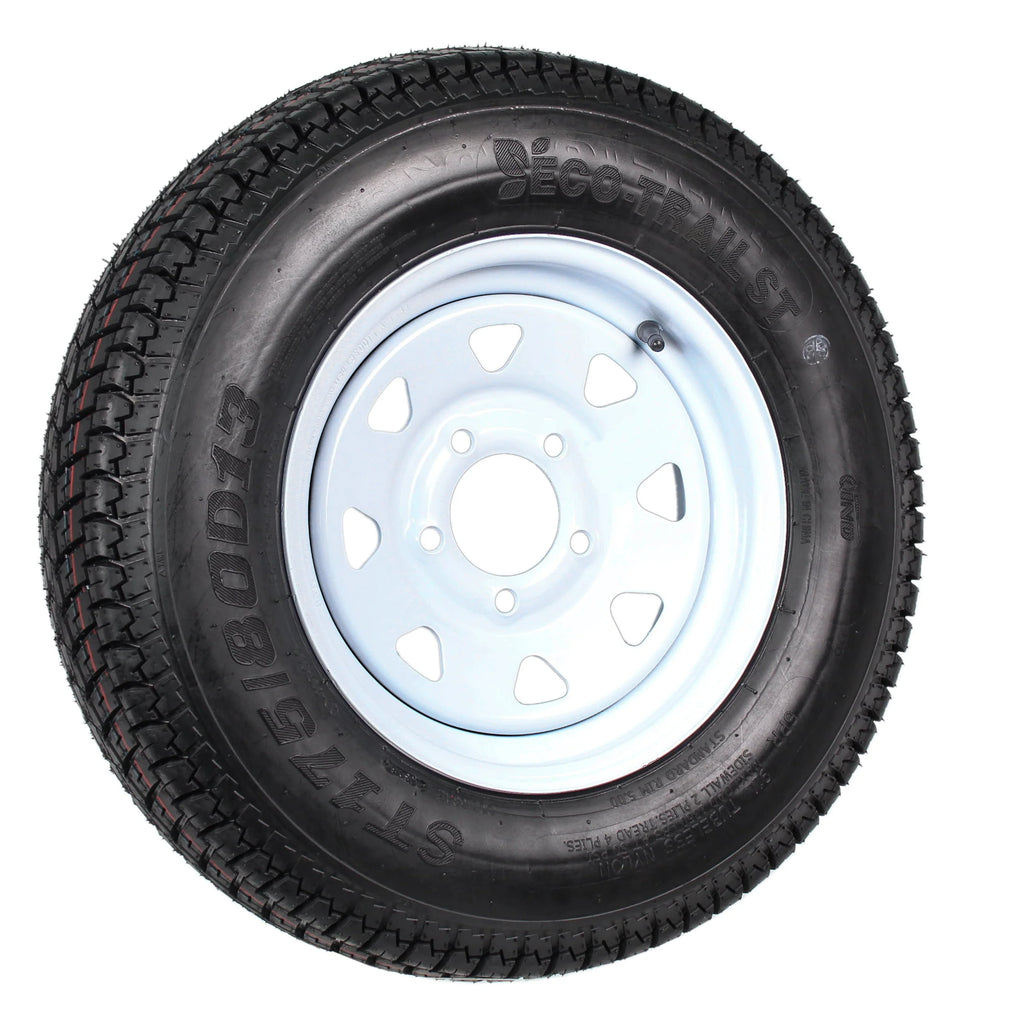 2-Pk Trailer Tires Rims ST175/80D13 5 Lug White Spoke Wheel H4778
