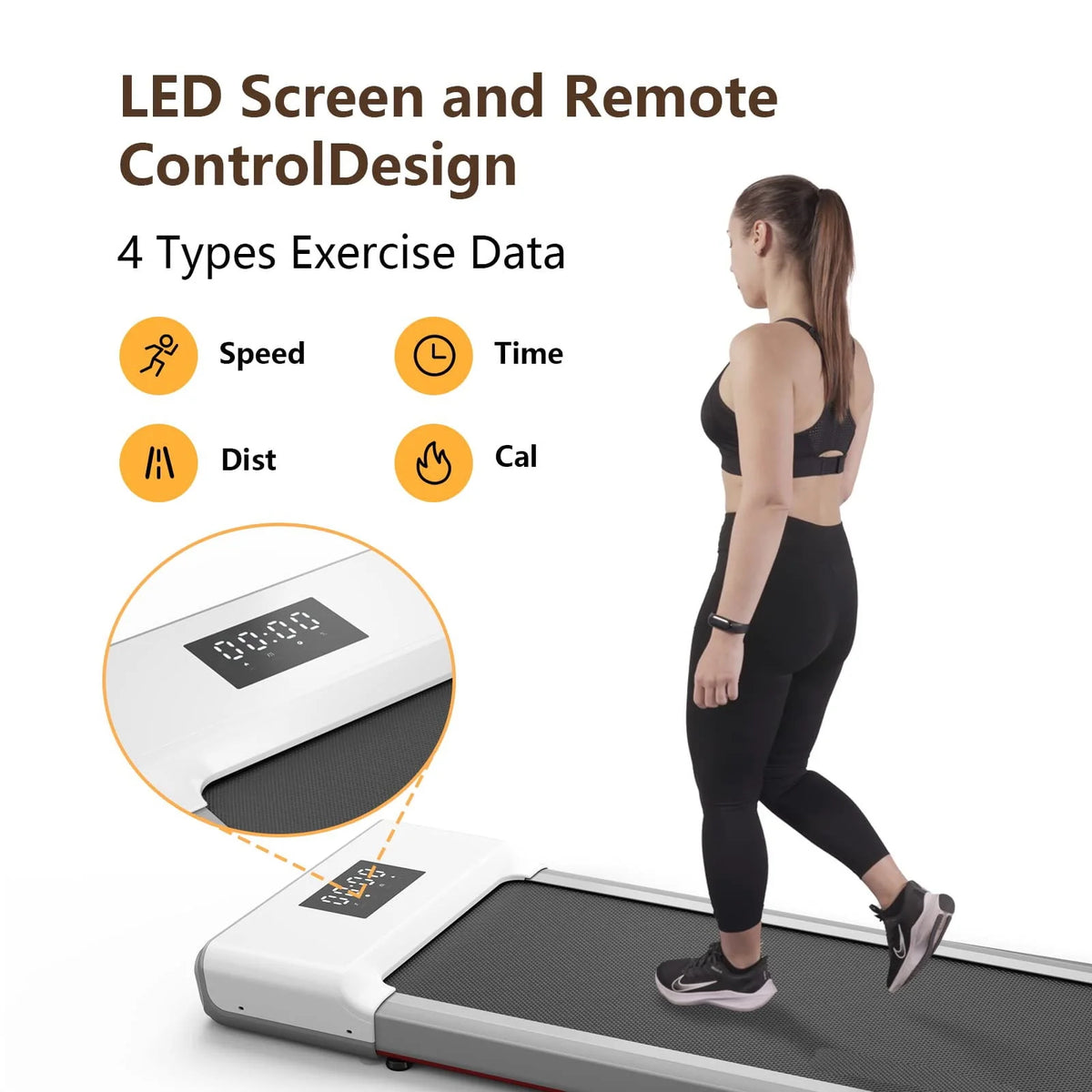 Walking Pad Treadmill 2 in 1 with Remote Control LED Display White I47876