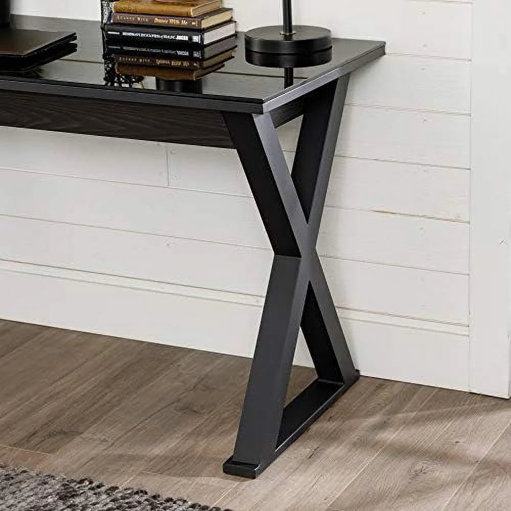 Black 48 Inch Glass Top Computer Desk D6027