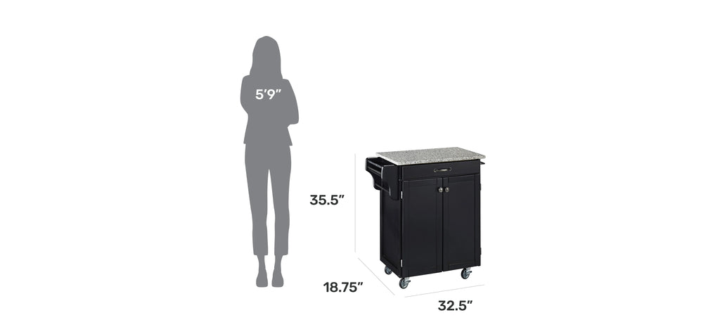 Black Wood Kitchen Cart Q122