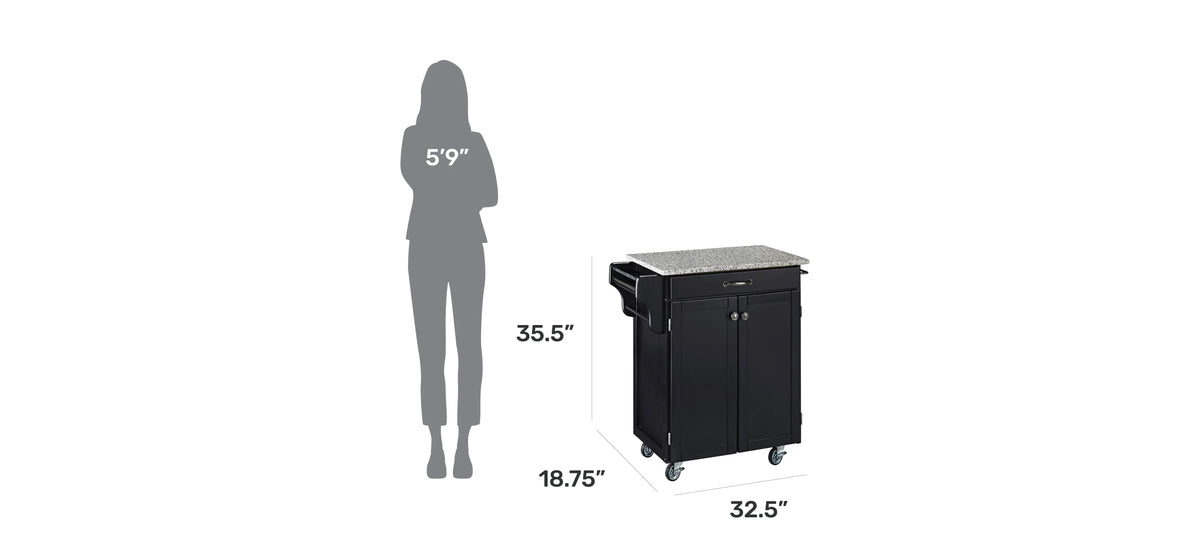 Black Wood Kitchen Cart Q122