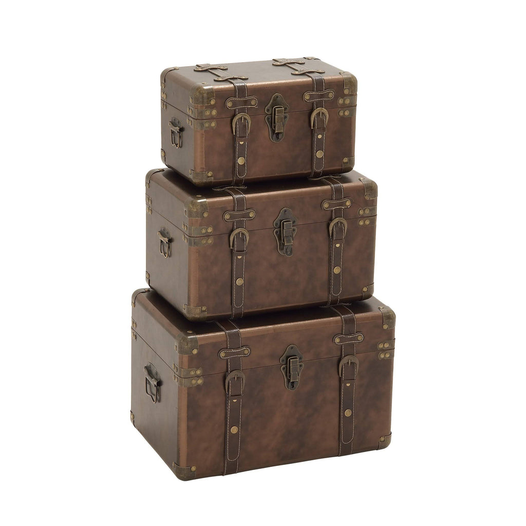 Wood Leather Case Set of 3 S894