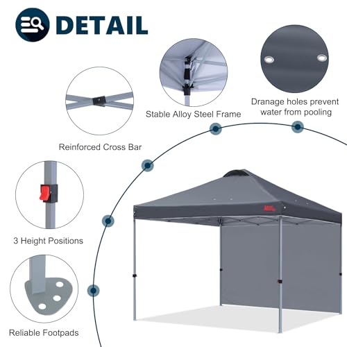 Durable Pop-up Canopy Tent with 1 Sidewall 10'x10' White M39843