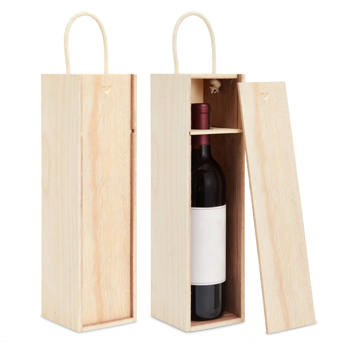 2 Pack Unfinished Wooden Wine Boxes with Handles R5733