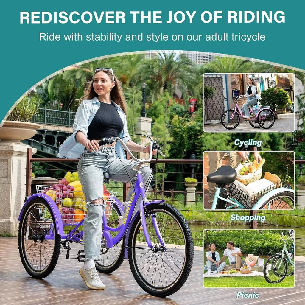7 Speed Adult Tricycle with Basket & Dual Braking System V329049
