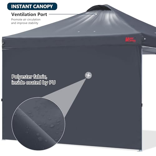 Durable Pop-up Canopy Tent with 1 Sidewall 10'x10' White M39843