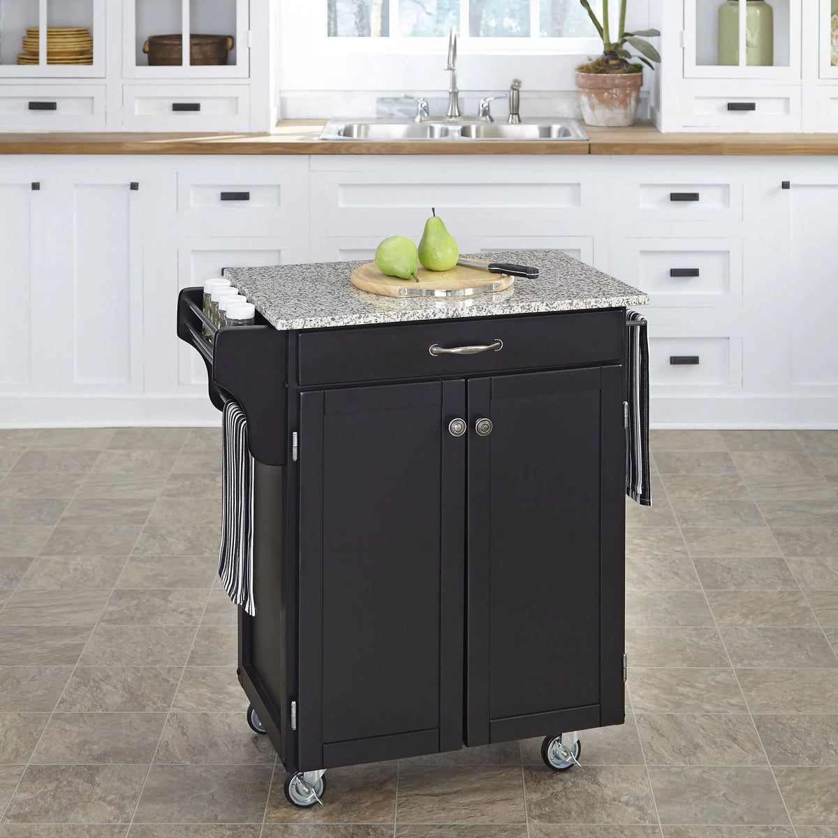 Black Wood Kitchen Cart Q122