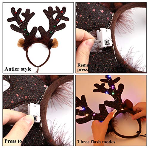 2 Pack Light Up Christmas Reindeer Headbands E873