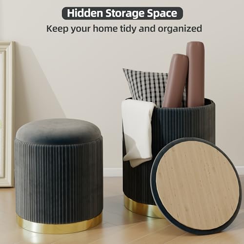 Round Storage Ottoman Set of 2 Velvet Grey M43773
