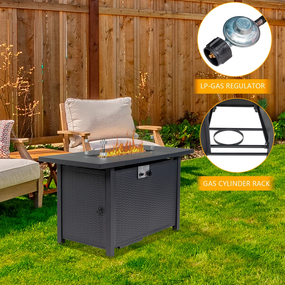 Propane Fire Pit with Wind Guard, 50,000 BTU Auto-Ignition Fire Pit Table S23899