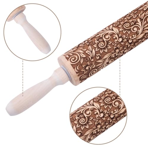 Embossed Wooden Rolling Pin 35cm X175061