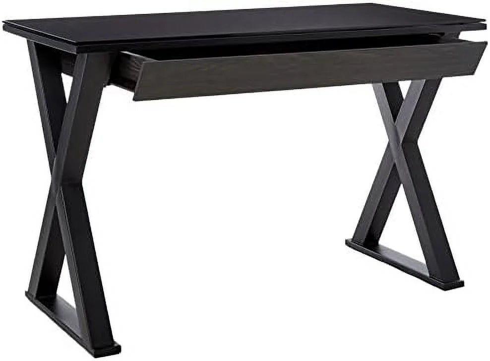 Black 48 Inch Glass Top Computer Desk D6027