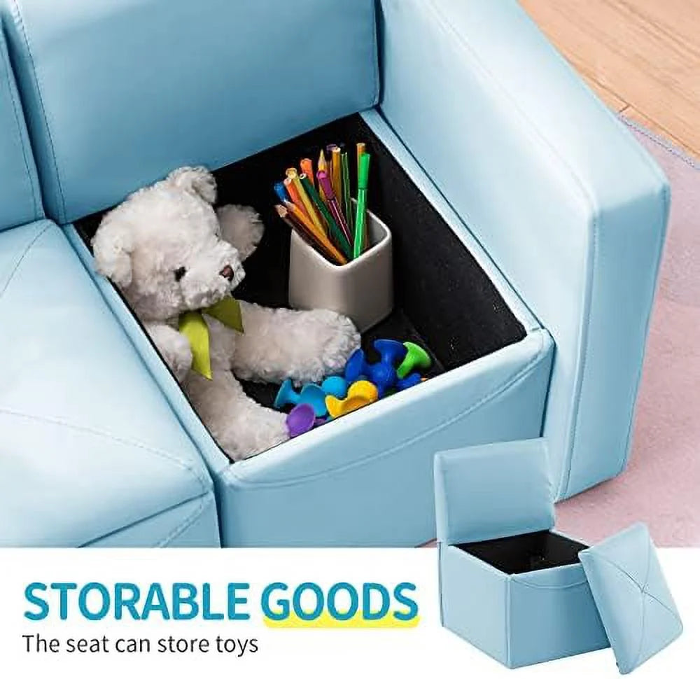 Kids 2-in-1 Double Set Sofa Convert to Table & 2 Chairs Leather Surface D67900