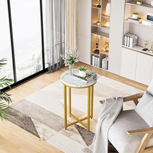 Black Side Table Set of 2, Round Faux Marble End Table C511370