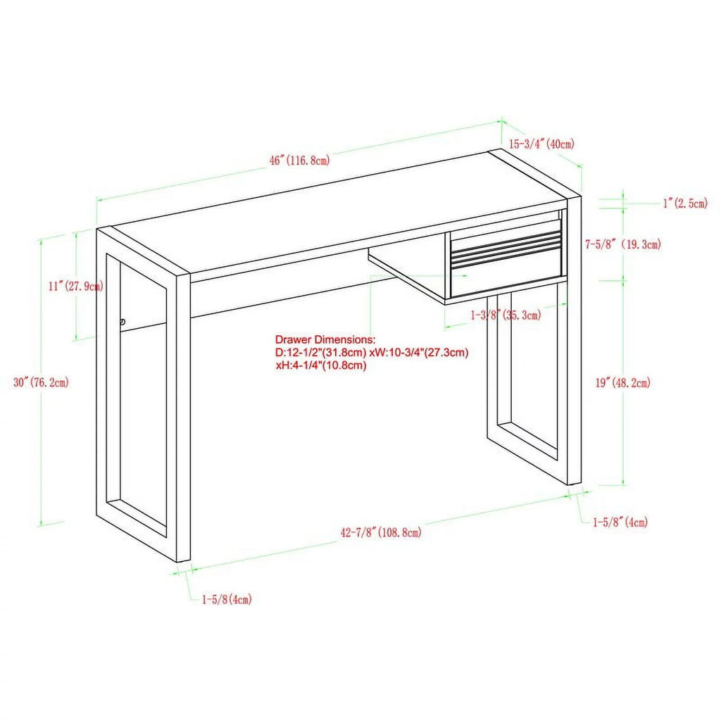 Dark Walnut Black 1 Drawer Engineered Wood Writing Desk H482