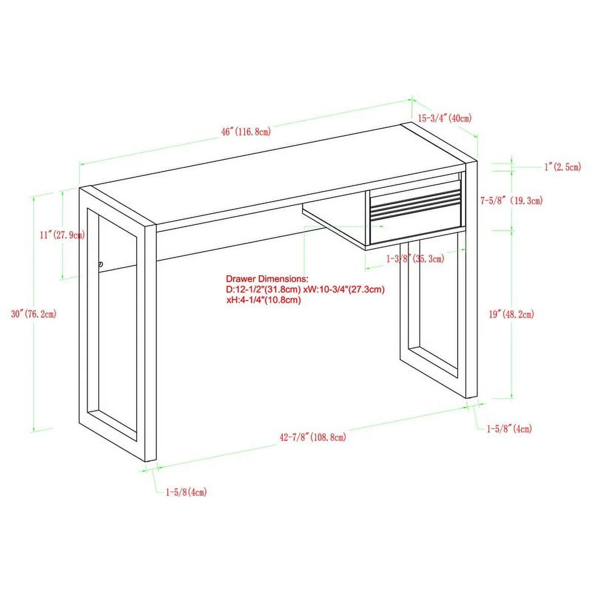 Dark Walnut Black 1 Drawer Engineered Wood Writing Desk H482