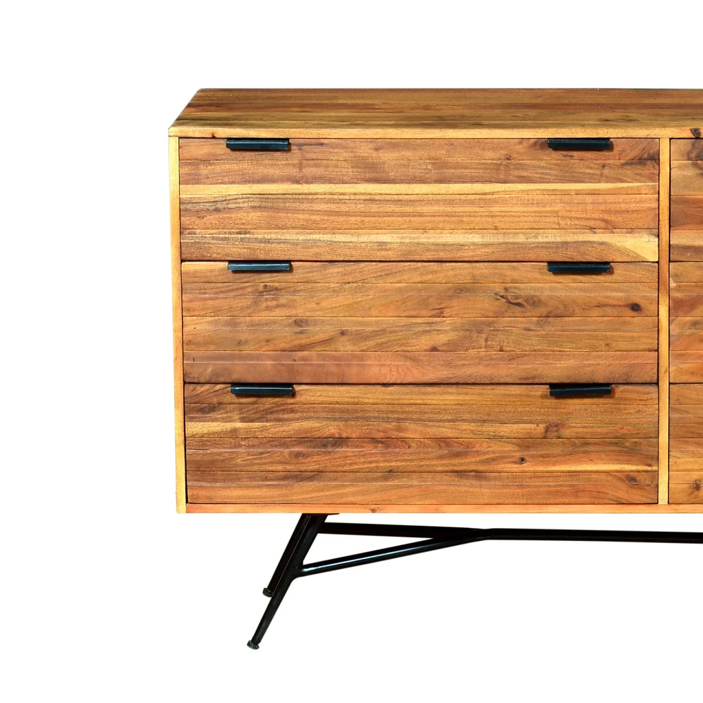 58 Inch Acacia Wood Sideboard with 6 Drawers and Iron Base D47735