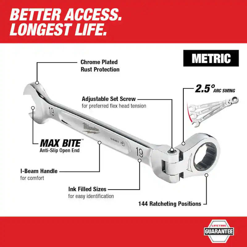 7-Piece Flex-Head Ratcheting Combination Wrench Set Metric F226