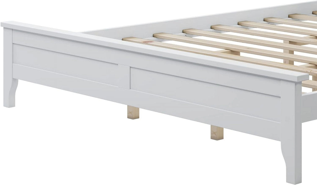 White Queen Size Platform Bed with Headboard D54255