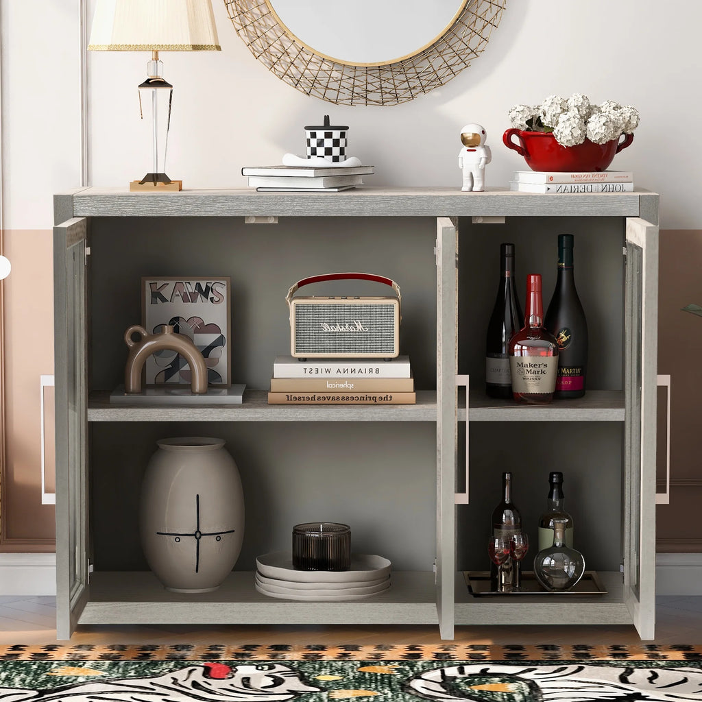 Wood Storage Cabinet with Three Tempered Glass Doors and Adjustable Shelf G81850