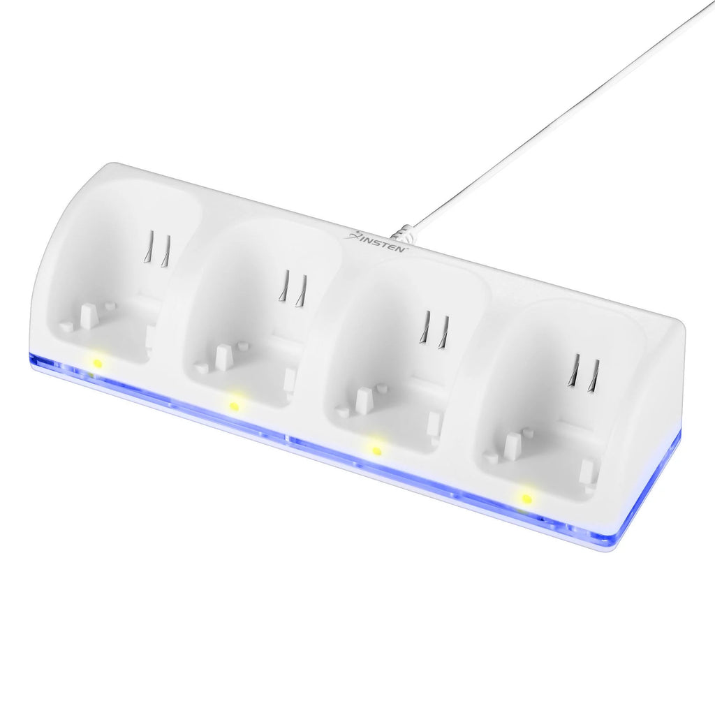 White Wii U Quad Remote Controller Charger Dock Station with 4x Rechargeable Battery Pack X57834