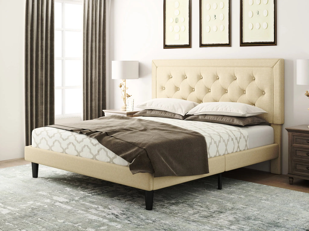 Queen Size Dark Grey Upholstered Platform Bed Frame M3466