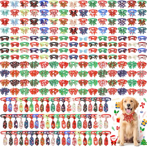 240 Pcs Christmas Dog Bow Ties Collars Set I87635