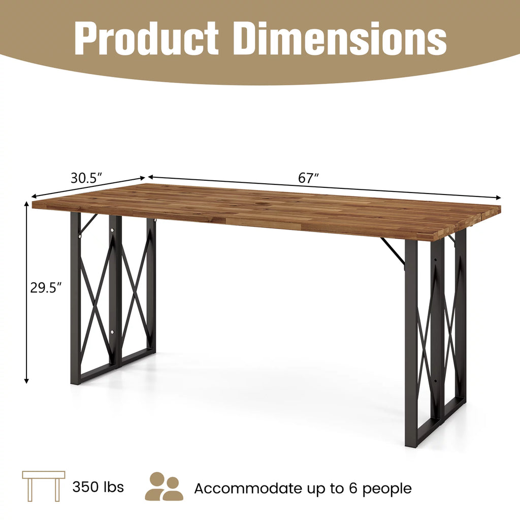 67'' Acacia Wood Patio Dining Table with Umbrella Hole X267955