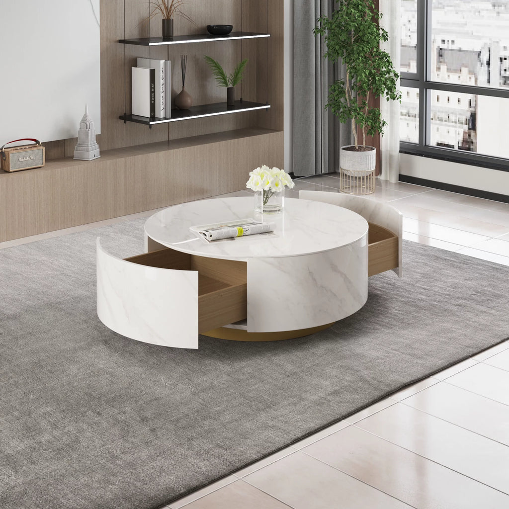 White Round Coffee Table with Two Drawers S24585