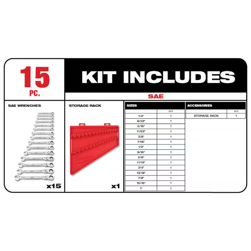 25-Piece Flex-Head Ratcheting Combination Wrench Set SAE with Screwdriver Set K694